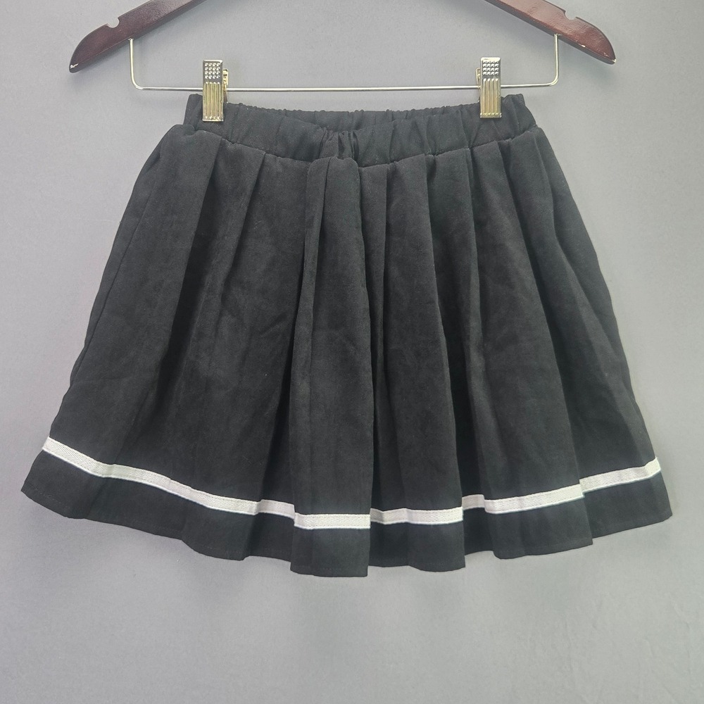 SHEIN Girls Pleated Mini Skirt 8Y Black White Stripe Schoolgirl Preppy Elastic